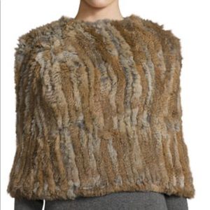 LOVE TOKEN RABBIT-FUR PONCHO CAPE CROPPED NATURAL